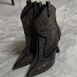 INC International Concepts Black Rhinestone Heeled Boots